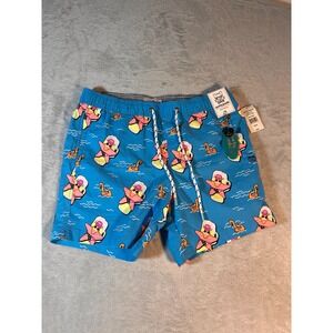 NWT Party Pants Mens‎ M Neon Blue Super Star Starfish Board Shorts Swim Trunks